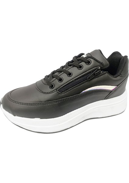 078 Deri Fasıon Sneakers Ayakkabı 36-40 Siyah Beyaz