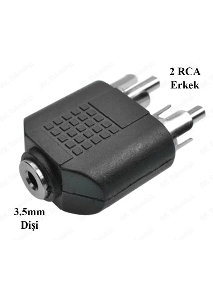 2 Rca Erkek To 3.5 mm Aux Stereo Dişi Ses Ayırıcı Adaptör