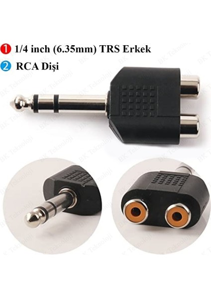 6.35MM 1/4 Erkek Stereo To 2rca Dişi Çevirici Adaptör