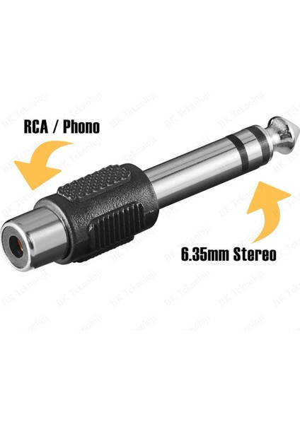 6.35MM 1/4" Stereo Fiş Erkek - Rca Dişi Ses Jakı Dönüştürücü Adaptör