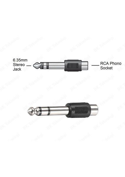 6.35MM 1/4" Stereo Fiş Erkek - Rca Dişi Ses Jakı Dönüştürücü Adaptör