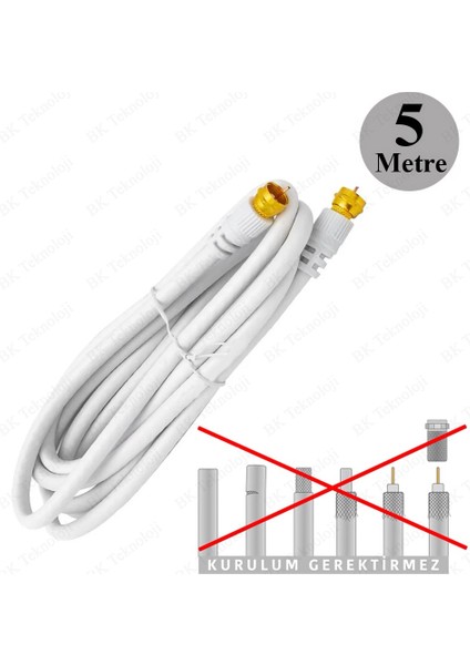 F Konnektörlü 5 Metre Rg6/u Coaxial Hazır Uydu Anten Kablosu