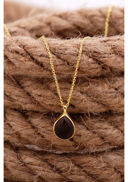 Doğal Smoky Taşlı Damla Mini Altın Yaldızlı Gümüş Kolye 7730 fiyatları