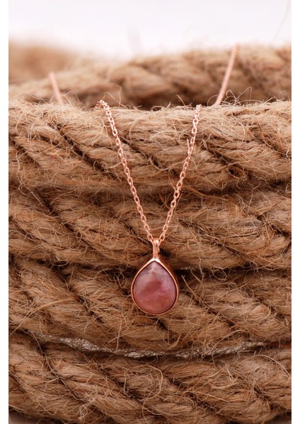 Doğal Rodonit Taşlı Damla Mini Rose Gümüş Kolye 7734 fiyatları