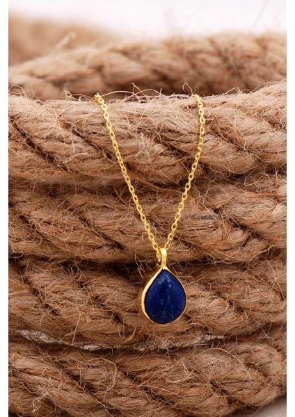 Doğal Lapis Lazuli Taşlı Damla Mini Altın Yaldızlı Gümüş Kolye 7738 fiyatları