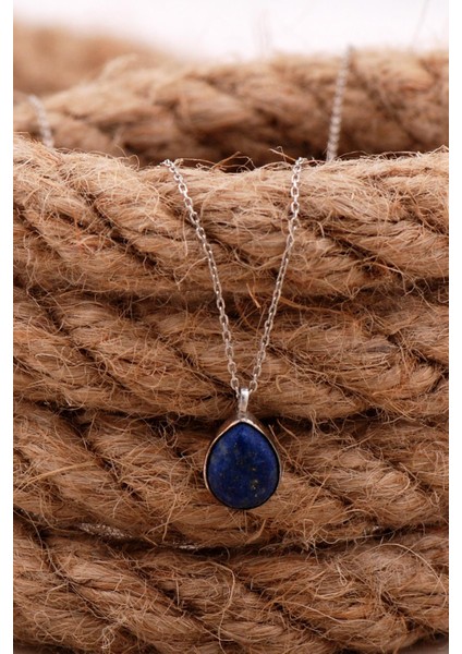 Doğal Lapis Lazuli Taşlı Damla Mini Rodyumlu Gümüş Kolye 7739 fiyatları