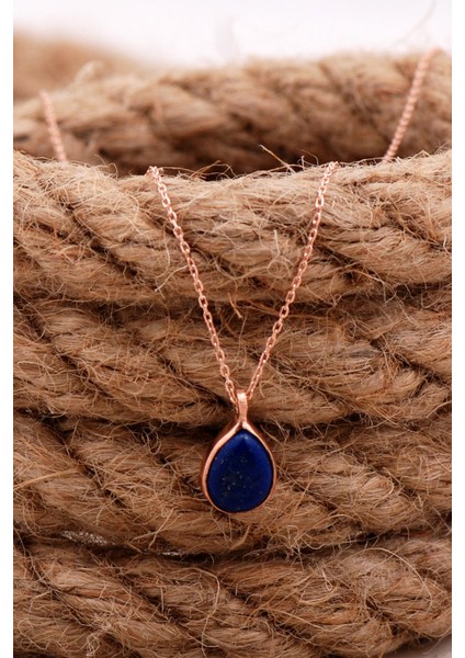 Doğal Lapis Lazuli Taşlı Damla Mini Rose Gümüş Kolye 7740 fiyatları