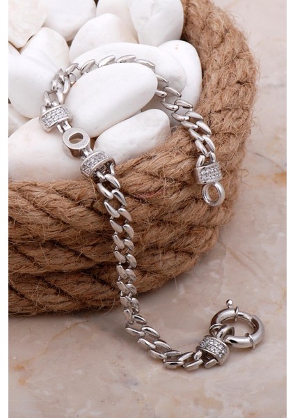 O Harfli Gurmet Rodyumlu Gümüş Bileklik 4076