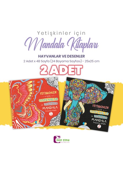 Yetişkinler Için 2 Adet Hayvanlar ve Desenler Mandala Kitabı