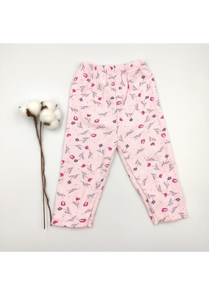 Çiçek Desenli Pembe Kız Bebek Pijama Takımı %100 Cotton