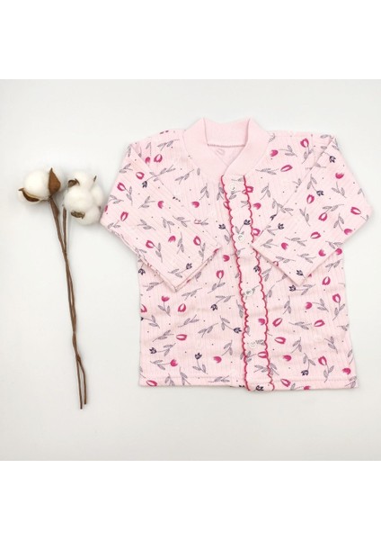 Çiçek Desenli Pembe Kız Bebek Pijama Takımı %100 Cotton