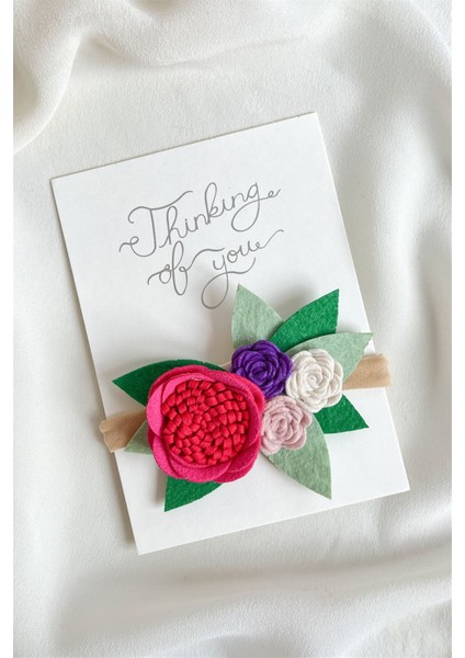 Fuşya Çiçek Bahçesi Keçe Saç Bandı