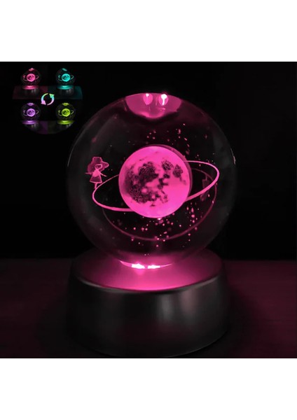 Satürn Çemberinde Yürüyen Kız Işıklı Cam Küre 8cm*6cm modelleri