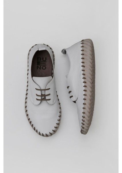 Beyaz Gri Deri Erkek Spor Ayakkabı