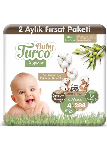 Bebek Bebek Bezi 2 Aylık Paket 4 Numara 8-14 kg 288 Adet