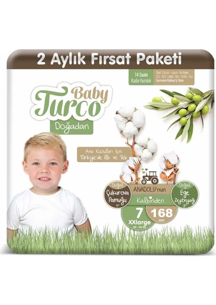 Baby Turco Bebek Bebek Bezi 2 Aylık Paket 7 Numara 20-30 kg 168 Adet