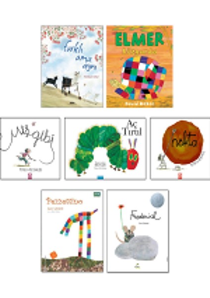 Farklı Ama Aynı (Feridun Oral) + Elmer + Nokta + Mış Gibi (Peter Reynolds) Aç Tırtıl (Eric Carle) + Frederick + Pezzettino (Leo Lionni) - 7'li Çocuk Masal Hikaye Öykü Kitapları