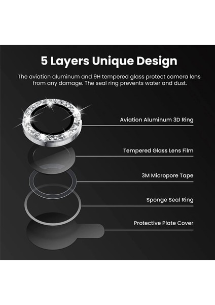 Apple iPhone 12 Pro Max Uyumlu Gümüş Swarovski Taşlı Kamera Lensi Koruyucu modelleri