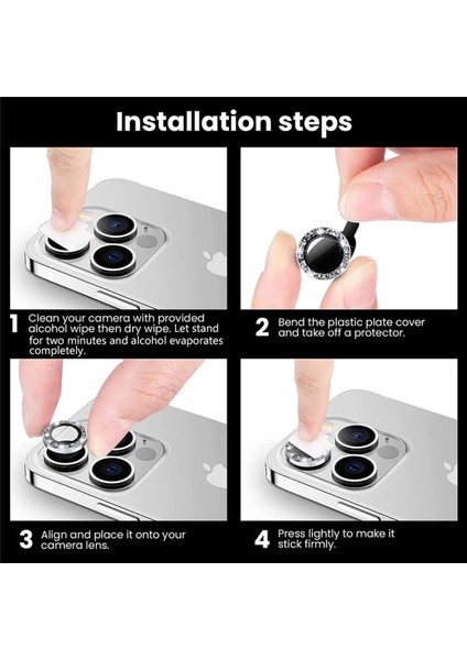 Apple iPhone 12 Pro Max Uyumlu Gümüş Swarovski Taşlı Kamera Lensi Koruyucu fırsatları