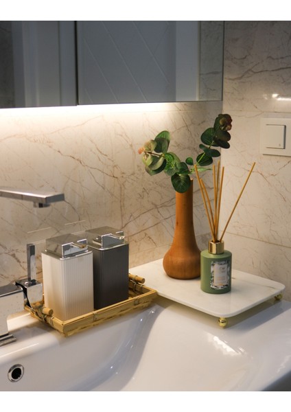 Beyaz Mermer Stant 28 cm Banyo Düzenleyici Dekoru Dikdörtgen