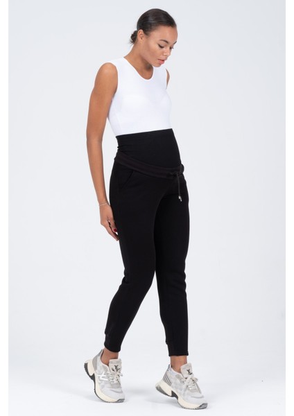 Hamile Esnek Karın Bantlı Termal Eşofman Altı Siyah modelleri