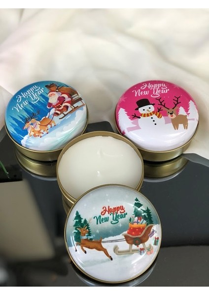 Yılbaşı Yeni Yıl Konsept 3lü Mumlu Metal Kutu Seti Christmas Candle Boxes With Candle 7x3.5 fiyatları
