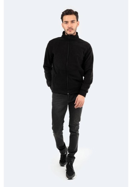 Siyah Sansa Regular Fit Dik Yaka Fermuarlı Uzun Kollu Erkek Sweatshirt Polar indirimleri