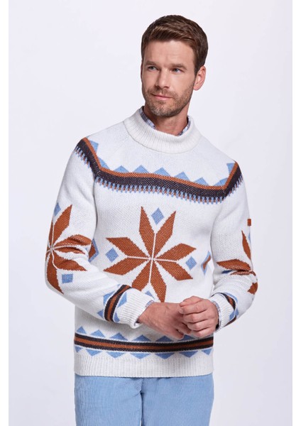 Kaşmir Yün Karışımlı Yarım Balıkçı Ekru Kazak