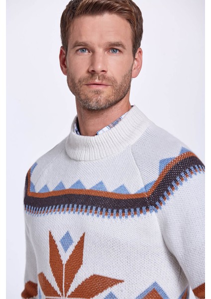 Kaşmir Yün Karışımlı Yarım Balıkçı Ekru Kazak indirimleri