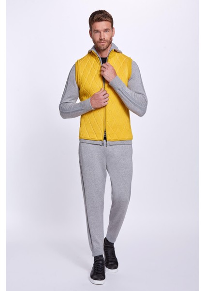 Baklava Desenli Merino Yün Sarı Activewear Triko Yelek