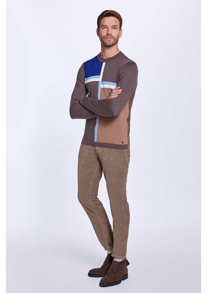 Çizgi Desenli Yarım Balıkçı Yaka Kahverengi Triko fiyatları