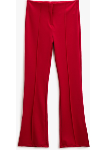 İspanyol Paça Pantolon Yırtmaç Detaylı Nervürlü Fermuar Kapama