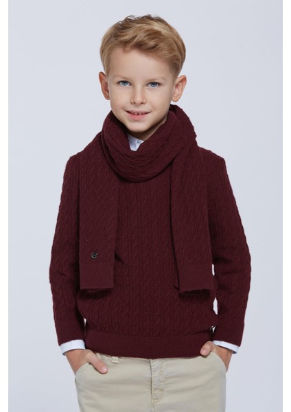 Lambswool Yün Bordo Çocuk Atkı