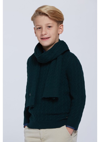 Lambswool Yün Yeşil Çocuk Atkı