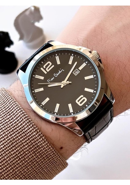 800411F08SY Pierre Cardin Deri Kordon Erkek Kol Saati 30 mt Su Gecirmez + Kaplan Gözü Bileklik