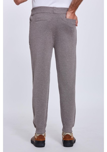 Şerit Detaylı Kum Rengi Merino Yün Triko Spor Pantolon fırsatları