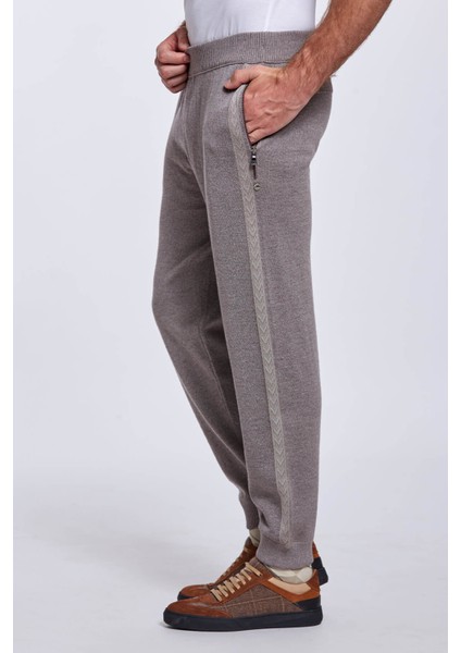 Şerit Detaylı Kum Rengi Merino Yün Triko Spor Pantolon indirimleri