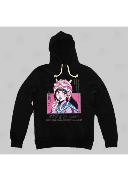 Belirtilmemiş Touz Anime Lolipop Girl Siyah Unisex Owersize Swetshirt