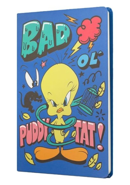 Tweety Sert Kapak Butik Defter Bad Puddy Tat Mavi Çizgili