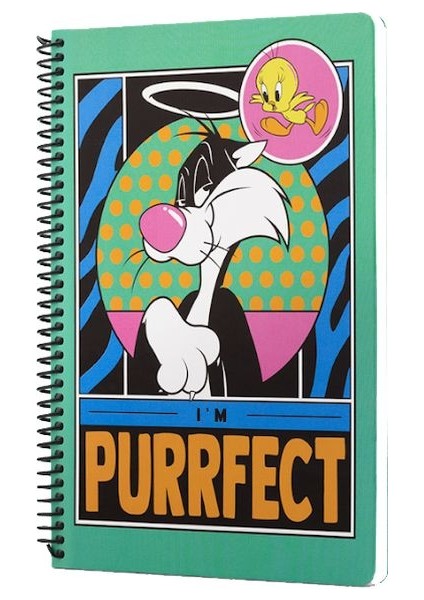 Looney Tunes I'm Purrfect Spiralli Defter Yeşil Kareli