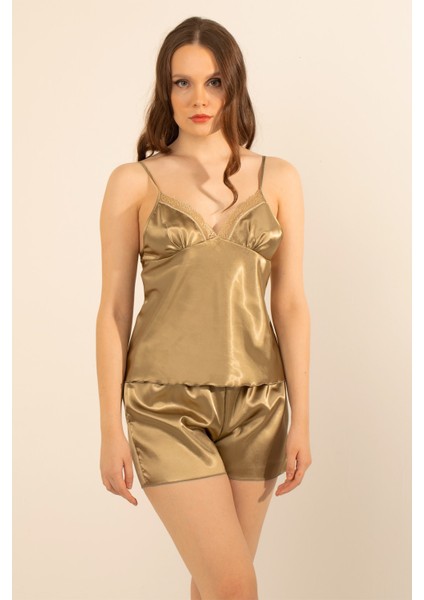 Saten Dantelli Ayarlanabilir Askılı Şortlu Takım fırsatları