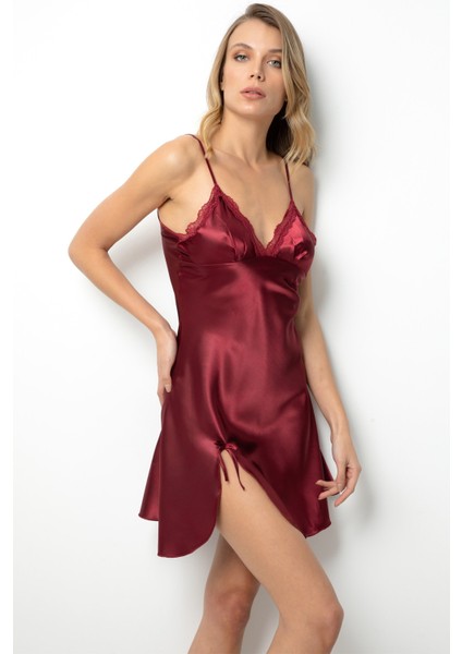 Yırtmaçlı Dantel Detaylı Saten Gecelik fiyatları