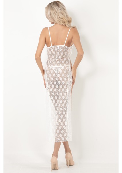 Pasionara Derin Yırtmaçlı Dantel Gecelik indirimleri