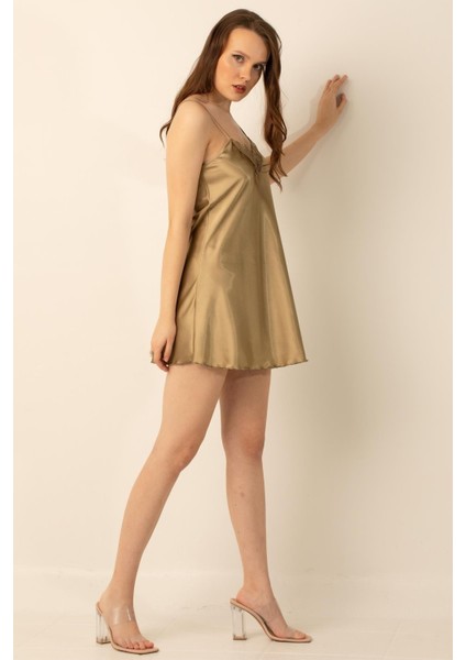 Ince Askılı Güpürlü Mini Saten Gecelik fırsatları