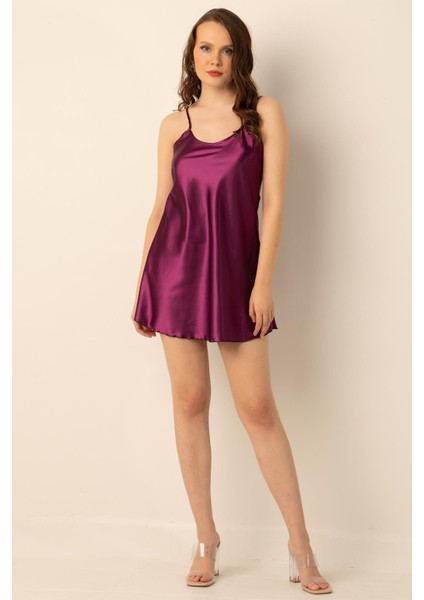 Ince Askılı Mini Saten Gecelik