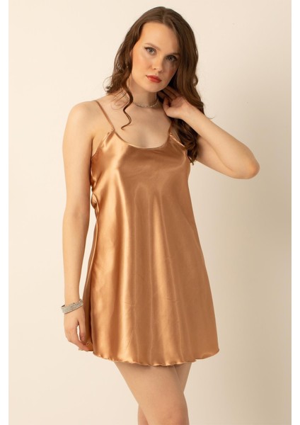 Ince Askılı Mini Saten Gecelik