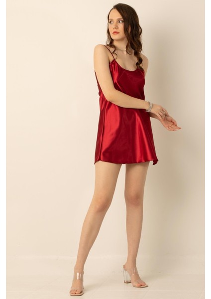 Ince Askılı Mini Saten Gecelik