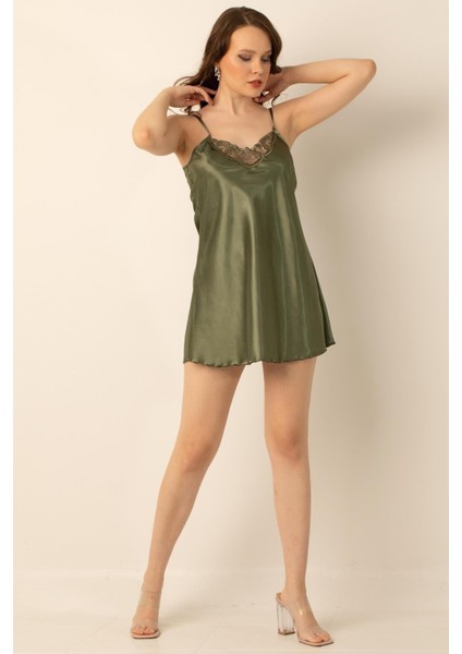 Ince Askılı Güpürlü Mini Saten Gecelik modelleri