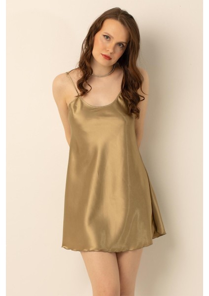Ince Askılı Mini Saten Gecelik