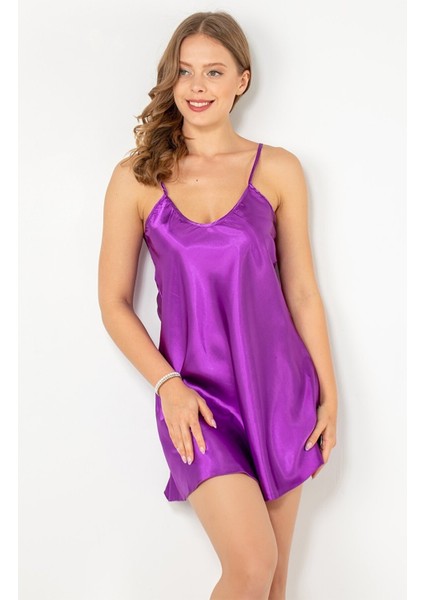 Ince Askılı Mini Saten Gecelik